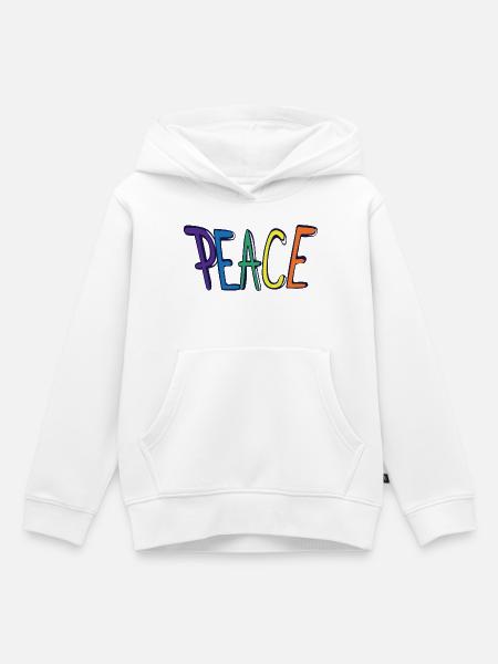 Bunter Peace Schriftzug - Kinder Premium Organic Hoodie - Weiß