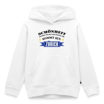 Beauté de Zurich - Sweat Premium à capuche enfant bio - blanc - Devant - AI Model Kid Female (0cm)