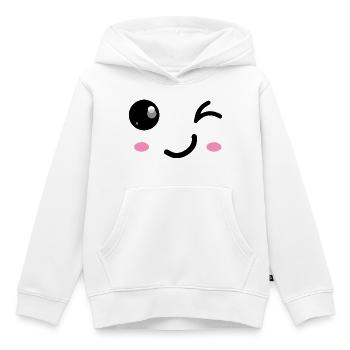 Clin d’œil sourire - Sweat Premium à capuche enfant bio - blanc - Devant - AI Model Kid Female (0cm)