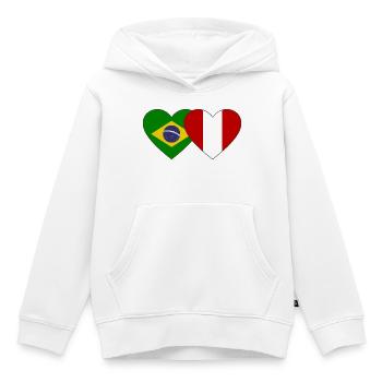 Drapeau du Brésil Pérou Mains en forme de cœur utilisé - Sweat Premium à capuche enfant bio - blanc - Devant - AI Model Kid Female (0cm)