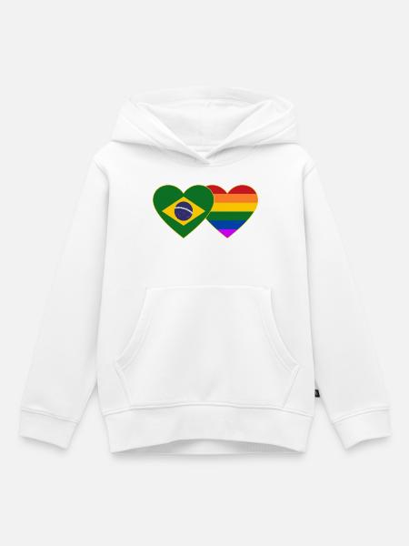 Brasilien Regenbogen Flagge Herz - Kinder Premium Organic Hoodie - Weiß