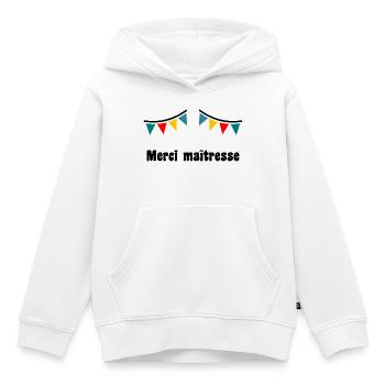 MERCI. MAÎTRESSE. MERCI MAÎTRESSE. MAITRESSE - Sweat Premium à capuche enfant bio - blanc - Devant - AI Model Kid Female (0cm)