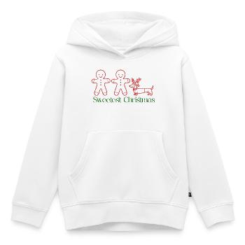 Noël – Duo pain d’épices et teckels (Rouge et vert) - Sweat Premium à capuche enfant bio - blanc - Devant - AI Model Kid Female (0cm)