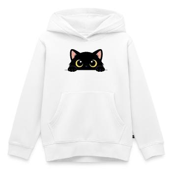 Chat Noir Curieux – Yeux Jaunes Adorables - Sweat Premium à capuche enfant bio - blanc - Devant - AI Model Kid Female (0cm)