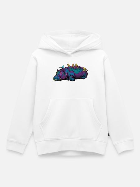 Buntes Nilpferd im Traumland - Kinder Premium Organic Hoodie - Weiß