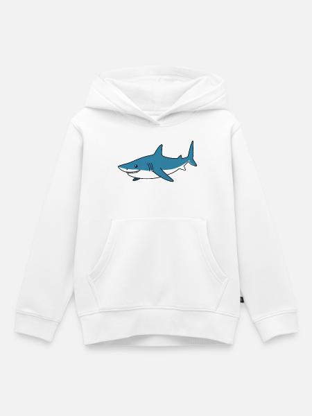 Blauer Cartoonhai – Küstenfreund - Kinder Premium Organic Hoodie - Weiß