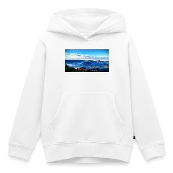 Paysage montagneux matinal de brouillard - Sweat Premium à capuche enfant bio - blanc - Devant - AI Model Kid Female (0cm)
