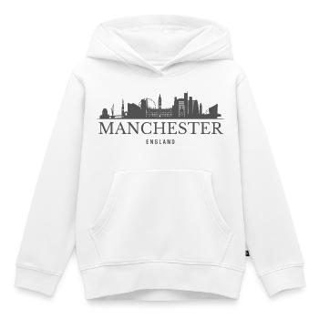 Manchester Angleterre, silhouette de Manchester - Sweat Premium à capuche enfant bio - blanc - Devant - AI Model Kid Female (0cm)