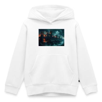 Poster Illustration Paysage médiéval en ruine - Sweat Premium à capuche enfant bio - blanc - Devant - AI Model Kid Female (0cm)