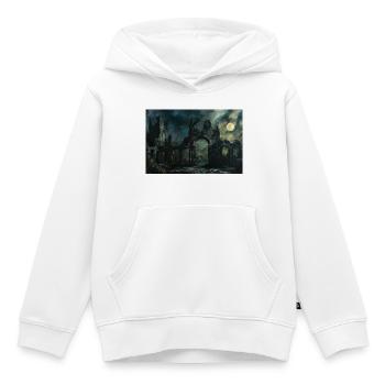 Poster Illustration Paysage médiéval en ruine - Sweat Premium à capuche enfant bio - blanc - Devant - AI Model Kid Female (0cm)