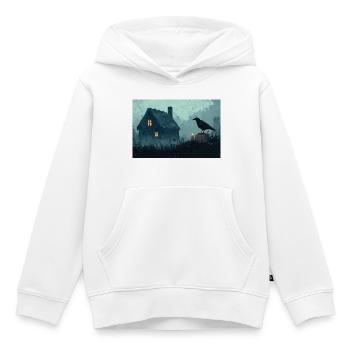 Poster Illustration Maison Hantée - Sweat Premium à capuche enfant bio - blanc - Devant - AI Model Kid Female (0cm)