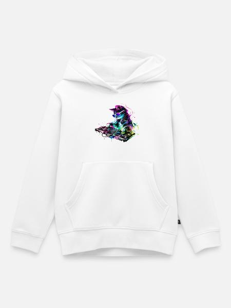 DJ Katze - Kinder Premium Organic Hoodie - Weiß