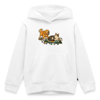 Golden Retriever und Katze puzzeln zusammen - Kinder Premium Organic Hoodie - Weiß - Vorne - AI Model Kid Female (0cm)