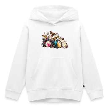 Ragdoll und Jack Russell spielen Schlagzeug – Musi - Kinder Premium Organic Hoodie - Weiß - Vorne - AI Model Kid Female (0cm)