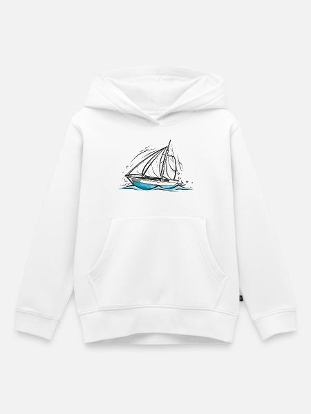 Segelboot Zeichnung - Kinder Premium Organic Hoodie - Weiß