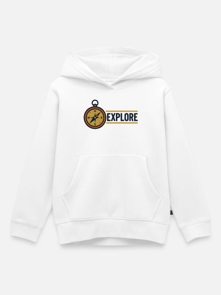 Explore Kompass Entdecken Text - Kinder Premium Organic Hoodie - Weiß