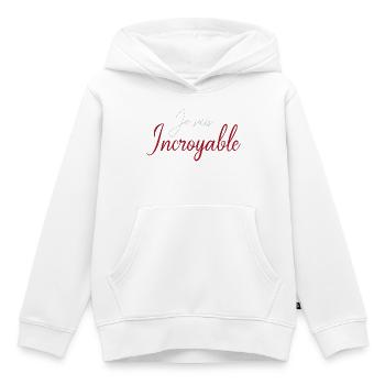 Je suis Incroyable Script Rouge - Sweat Premium à capuche enfant bio - blanc - Devant - AI Model Kid Female (0cm)