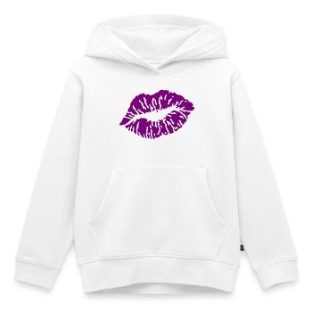 Baiser bouche / Baiser / Baiser / Baiser / Baiser / Amour, Pourpre - Sweat Premium à capuche enfant bio - blanc - Devant - AI Model Kid Female (0cm)