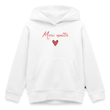 MAÎTRE. MAITRE. MERCI. MERCI MAÎTRE. MAITRE - Sweat Premium à capuche enfant bio - blanc - Devant - AI Model Kid Female (0cm)