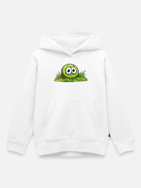 Fröhlicher Kiwi im Gras - Kinder Premium Organic Hoodie - Weiß