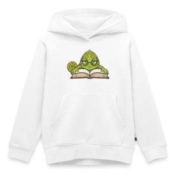 Caméléon Lecteur Lunettes Livre Mascotte Cartoon - Sweat Premium à capuche enfant bio - blanc - Devant - AI Model Kid Female (0cm)
