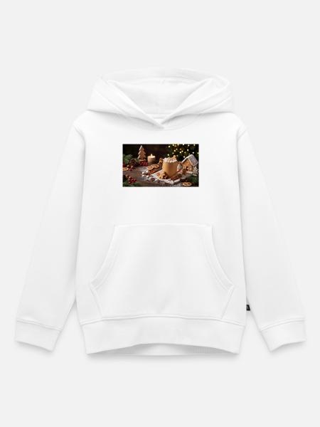Zimtzauber Becher mit Lebkuchenhaus - Kinder Premium Organic Hoodie - Weiß