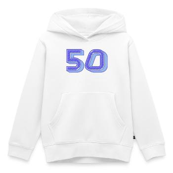50. 50 ANS. 50e ANNIVERSAIRE. ANNIVERSAIRE 50 ANS. - Sweat Premium à capuche enfant bio - blanc - Devant - AI Model Kid Female (0cm)