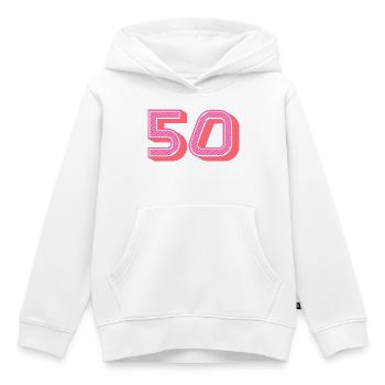 50. 50 ANS. 50e ANNIVERSAIRE. ANNIVERSAIRE 50 ANS. - Sweat Premium à capuche enfant bio - blanc - Devant - AI Model Kid Female (0cm)