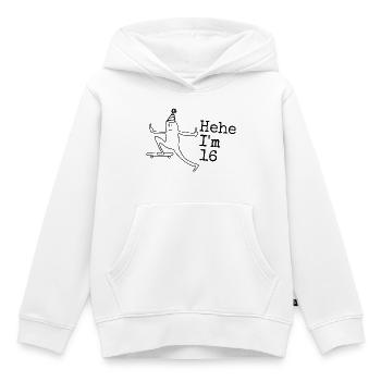 Cadeau d’anniversaire 16 ans 16 ans 16 - Sweat Premium à capuche enfant bio - blanc - Devant - AI Model Kid Female (0cm)