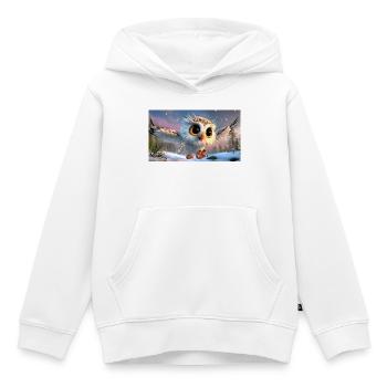 Flauschige Schnee-Eule mit Kulleraugen im Flug - Kinder Premium Organic Hoodie - Weiß - Vorne - AI Model Kid Female (0cm)