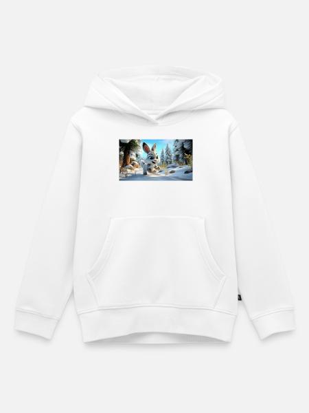 Flauschiger Schneehase im Winterwald - Kinder Premium Organic Hoodie - Weiß