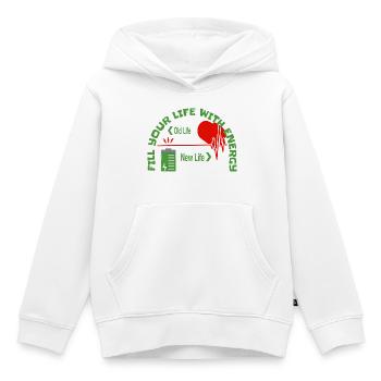 Remplissez votre vie d’énergie - Sweat Premium à capuche enfant bio - blanc - Devant - AI Model Kid Female (0cm)
