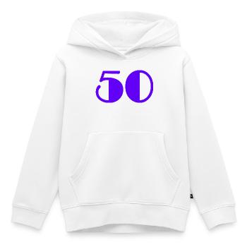 50. 50 ANS. 50e ANNIVERSAIRE. ANNIVERSAIRE 50 ANS. - Sweat Premium à capuche enfant bio - blanc - Devant - AI Model Kid Female (0cm)