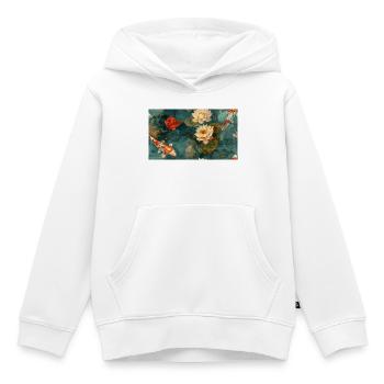 Koi und Lotusblüten auf blaugrünem Wasser - Kinder Premium Organic Hoodie - Weiß - Vorne - AI Model Kid Female (0cm)