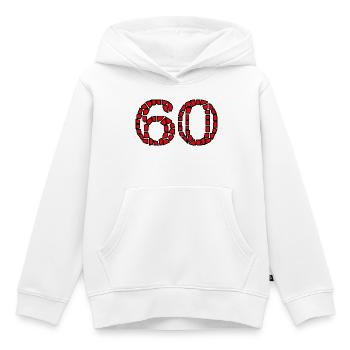 60. 60 ANS. 60e ANNIVERSAIRE. ANNIVERSAIRE 60 ANS. - Sweat Premium à capuche enfant bio - blanc - Devant - AI Model Kid Female (0cm)