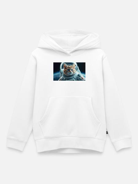 Katzenastronaut im Orbit - Kinder Premium Organic Hoodie - Weiß