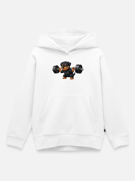 Rottweiler Gewichtheber Barbell Training Workout - Kinder Premium Organic Hoodie - Weiß