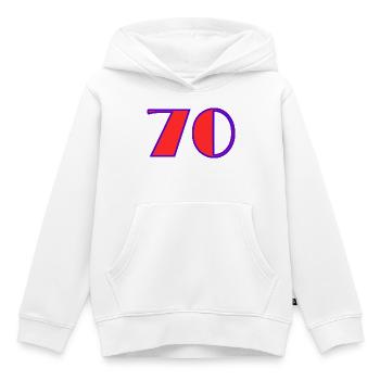 70. 70 ANS. 70e ANNIVERSAIRE. ANNIVERSAIRE 70 ANS. - Sweat Premium à capuche enfant bio - blanc - Devant - AI Model Kid Female (0cm)