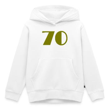 70. 70 ANS. 70e ANNIVERSAIRE. ANNIVERSAIRE 70 ANS. - Sweat Premium à capuche enfant bio - blanc - Devant - AI Model Kid Female (0cm)