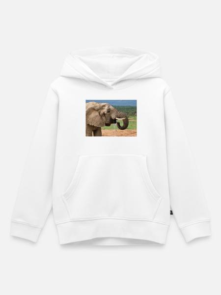 Elefant trinkt - Kinder Premium Organic Hoodie - Weiß