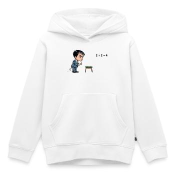 Comic-Schüler bei Rechenaufgabe – Mathe Frust - Kinder Premium Organic Hoodie - Weiß - Vorne - AI Model Kid Female (0cm)