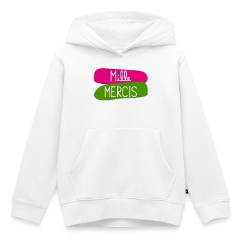 MAÎTRESSE. MAITRE. MERCI. MERCI MAÎTRESSE - Sweat Premium à capuche enfant bio - blanc - Devant - AI Model Kid Female (0cm)