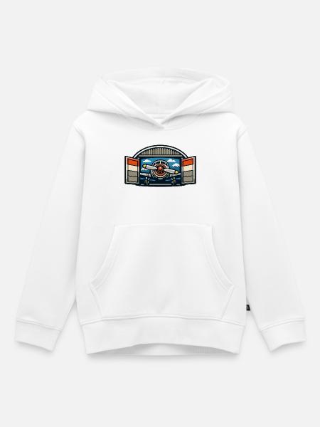 Retro Propeller Flugzeug Hangar - Kinder Premium Organic Hoodie - Weiß