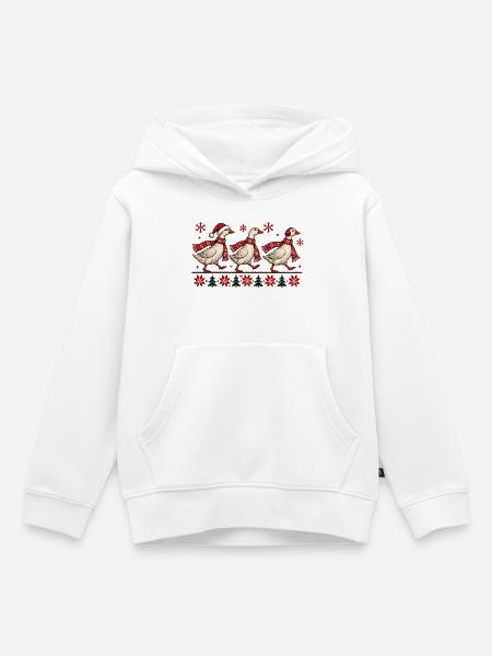 Weihnachtsgänse-festliches Winter-Strickdesign - Kinder Premium Organic Hoodie - Weiß