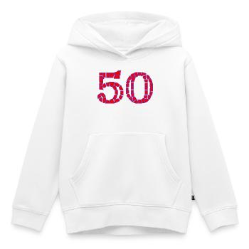 50. 50 ANS. 50e ANNIVERSAIRE. ANNIVERSAIRE 50 ANS. - Sweat Premium à capuche enfant bio - blanc - Devant - AI Model Kid Female (0cm)