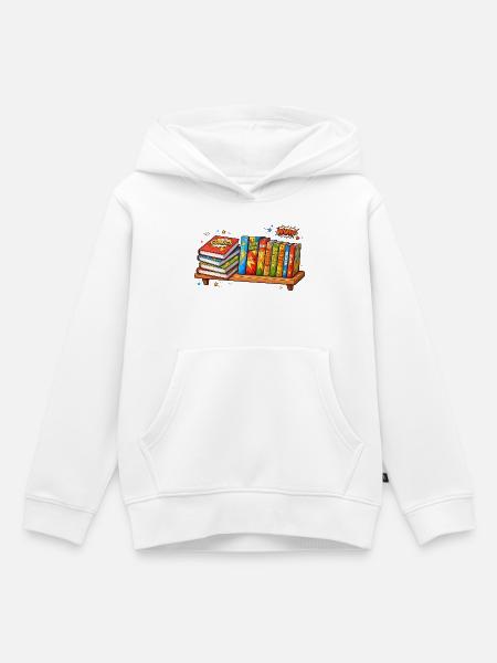 Regal mit Büchern Comic Cartoon Stil - Kinder Premium Organic Hoodie - Weiß