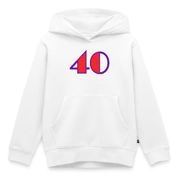 40. 40 YEARS. 40th ANNIVERSARY. 40 YEARS ANNIVERSARY. - Kids Premium Organic Hoodie - white - Front - AI Model Kid Female (0cm)