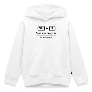 Sauvegardez votre progression. La vie n’est pas une sauvegarde automatique. - Sweat Premium à capuche enfant bio - blanc - Devant - AI Model Kid Female (0cm)