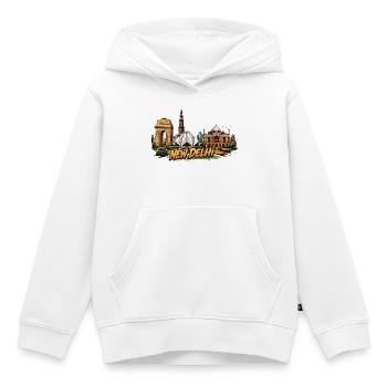 New Delhi Comic Skyline - Sweat Premium à capuche enfant bio - blanc - Devant - AI Model Kid Female (0cm)