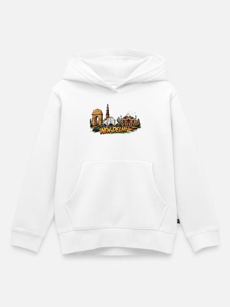 New Delhi Comic Skyline - Kinder Premium Organic Hoodie - Weiß